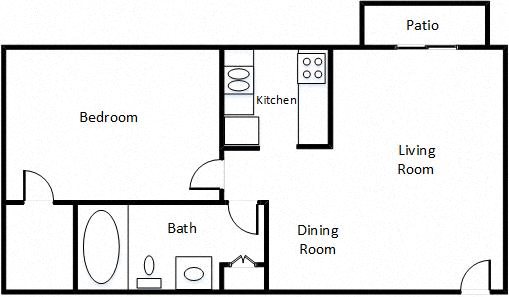 1 Bed / 1 Bath Floor Plan 4